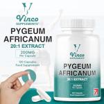Vinco Pygeum Africanum 4,000mg Equivalent - 200mg of 20:1 Extract - 120 High Strength Capsules - 13% phytosterols - Prostrate Health Supplement - Non-GMO & Gluten Free – Made in UK