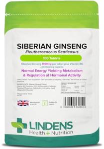 Lindens - Siberian Ginseng 1000mg - 100 Tablets - UK Made - High Potent Extract, for Normal Energy Yielding Metabolism & Regulation of Hormonal Activity - Letterbox Friendly, Vegan