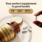 Solgar Chelated Magnesium - Supports Muscle and Nervous System - Mind Balance - Energy Release and Reduces Tiredness - Brown, 100 Tablets