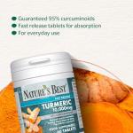 Nature's Best Turmeric 10,000mg Tablets Fast Release - High Strength, 95% Curcuminoids - Taste-Free - UK Made - 60 Tablets (2 Months' Supply)