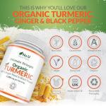 Organic Turmeric Ginger & Black Pepper 2280mg - 240 Vegan Capsules not Tablets - High Strength Tumeric Curcumin - Joints Herbal Supplement for Men and Women - Made in The UK - Nu U Nutrition
