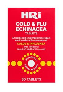 HRI Cold and Flu Echinacea - 30 Tablets. to Relieve The Symptoms of Colds and Flu Type Infections. 338 to 450 mg of Echinacea Purpurea. 1 Pack