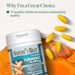 Nature's Best Turmeric 10,000mg Tablets Fast Release - High Strength, 95% Curcuminoids - Taste-Free - UK Made - 60 Tablets (2 Months' Supply)