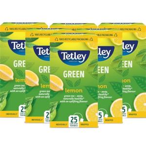 Tetley Lemon Green Tea Bags - Refreshing & Healthy Citrus Blend - Rainforest Alliance Certified - Plant Based Tea Bags - Perfect for a Relaxing Moment - 150 Teabags (6x25 Pack)