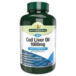 Natures Aid Cod Liver Oil 1000mg Softgels – High Strength Omega-3 Fish Oil with Vitamins A & D – Supports Immune System, Heart Health, Brain, Vision, Joints – Non-GMO – 180 Capsules
