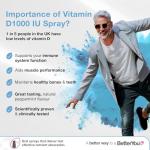 BetterYou Vitamin D 1000 IU Oral Spray, Fast Acting Vitamin D3 Supplement for Long Term Daily Use, Helps Maintain Vitamin D Levels, 3-Month Supply, Natural Peppermint Flavour, Made in The UK