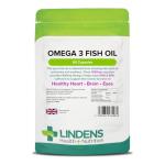 Lindens Omega 3 Fish Oil Capsules - 90 Pack - 3,000mg Daily Intake - UK Made - Supports Normal Function of Healthy Heart, Brain & Eyes - GMP & Letterbox Friendly