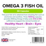Lindens Omega 3 Fish Oil Capsules - 90 Pack - 3,000mg Daily Intake - UK Made - Supports Normal Function of Healthy Heart, Brain & Eyes - GMP & Letterbox Friendly