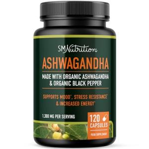 Ashwagandha 1300mg | Ashwagandha Root Powder & Black Pepper Extract | High Absorption Adaptogen for Stress Relief, Mood & Thyroid Support | Vegetarian, Gluten-Free | 120 Capsules, 2-Month Supply