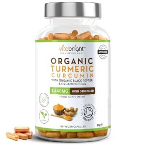 Turmeric and Black Pepper Capsules | 1440mg Dose | 120 Tablets | 2 Month Supply | 2 A Day | Herbal Supplements | High Strength Curcumin | VitaBright Organic Tumeric Supplement