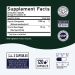 Ashwagandha 1300mg | Ashwagandha Root Powder & Black Pepper Extract | High Absorption Adaptogen for Stress Relief, Mood & Thyroid Support | Vegetarian, Gluten-Free | 120 Capsules, 2-Month Supply