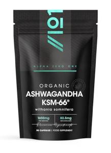 Organic Ashwagandha KSM-66® with BioPerine 1650mg – 90 Vegan Capsules – 5% Withanolides – Most Bioavailable Full-Spectrum Root Extract – Resealable and Recyclable Pouch by Alpha01