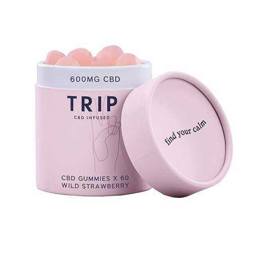 TRIP CBD Infused Wild Strawberry Gummies (60 Gummies). High Strength CBD Edibles. 600MG CBD – Vegan, THC-Free, Natural Flavour