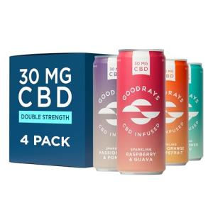 Goodrays - 30mg CBD Drink Mixed Pack - 4 x 250ml Cans - Natural Flavours, Low Calorie, Vegan - 4 Great Flavours - High Strength (30mg/can), All Natural - Reduce Stress & Unwind