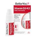 BetterYou Vitamin D3 K2 Oral Spray, Fast Acting Vitamin D 3000 IU + Vitamin K2 (MK7) Supplement, Supports Bones, Teeth, Immune System & Blood Clotting, 1-Month Supply, Natural Peppermint Flavour