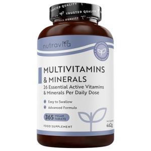 Nutravita Multivitamins & Minerals - 365 Vegan Tablets, 1 Year Supply - Immune System Support - Multivitamin Tablets for Women & Men - 26 Essential Active Vitamins & Minerals - Made in The UK