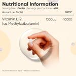 Vitamin B12 Tablets - 450 Tablets (1+ Year Supply) - 1 Per Day - 1000mcg - 6mm in Size - Easy to Swallow - Methylcobalamin Form - Vegan Vitamin B12 Supplement for Men & Women - Made in The UK