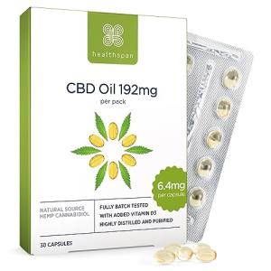 Healthspan 192mg CBD Oil Capsules | 30 Capsules | Added Vitamin D3