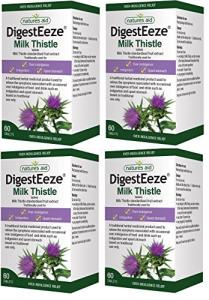 Natures Aid DigestEeze Milk Thistle, 60 Tablets (Relief of Over-Indulgence, Indigestion and Upset Stomach, Equivalent to 2750-6600 mg Milk Thistle, Made in the UK, Vegan Society Approved) (Pack of 4)