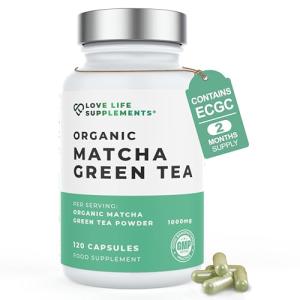 Organic Matcha Green Tea Capsules, 2 Month Supply - 120 Capsules, 1000mg with 50mg ECGC per Serving (Lab Tested), Powerful Anti-Oxidant, No Fillers, Pure Matcha Powder - Love Life Supplements