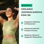 High Strength Organic Ashwagandha KSM-66®, 600mg per Capsule, 2 Month Supply - 60 Capsules, 5% Withanolides, Bioperine® for Increased Absorption, Zero Fillers, Lab Tested - Love Life Supplements