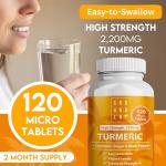 Grounded Turmeric Tablets 2,200mg with Black Pepper & Ginger 35:1 Extract | 2 Month Supply, 120 Tablets | High Strength Herbal Curcumin Supplement | Natural Anti Inflammatory & Antioxidants | Vegan UK