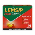Lemsip Max Cold and Flu, Paracetamol Capsules, Lemon, 16 Total, Fever, Headache, Nasal Congestion Relief, Max Strength, Effective Relief, Medication
