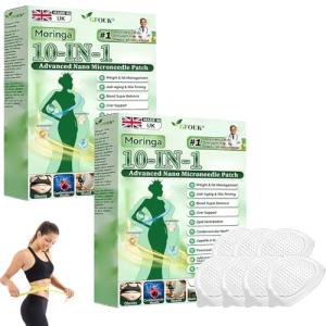 GFOUK Moringa 10-in-1 Advanced Nano Microneedle Patch, Natural Metabalance Patch, GFOUK Weight Loss Patches, Microneedlepatch, Gentle Soothing, for Women & Men, All Body Types (2 Box)