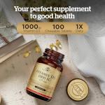 Solgar Vitamin D3 1000 IU (25 µg) Chewable Tablets - Pack of 100 - for Healthy Bones, Teeth and Muscle Function - Immunity - Gluten Free