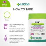 Lindens Zinc Citrate 50mg - 100 Vegan Tablets - Immune Function, Fertility, Healthy Bones, Vision, Hair, Nails and Skin - Made in The UK | (3+ Months Supply) | Letterbox Friendly