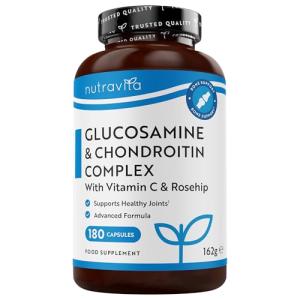 Nutravita Glucosamine and Chondroitin - 180 Capsules - Glucosamine and Chondroitin High Strength - 6-in-1 Complex with Added Vitamin C, Turmeric, Ginger & Rosehip - Food Supplements Made in The UK
