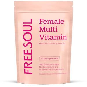 Women's Multivitamins & Minerals with Marine Collagen & Hyaluronic Acid | 27 Essential Vitamins, Minerals, & Botanicals | Gluten-Free & No Synthetic Fillers or Binders | 60 Tablets | Free Soul