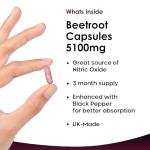 Beetroot Capsules 5100mg - High Strength Beetroot Supplement 180 Vegan Capsules - Nitric Oxide - Enriched with Black Pepper Made in The UK by New Leaf