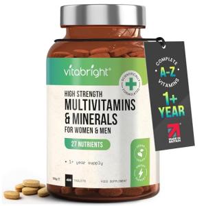 High Strength Multivitamins with Iron & Minerals | 400 Vegan Multivitamin Tablets for Women, Multivitamin Tablets for Men | 100% of All Vitamins | Adult Multi Vitamin | VitaBright Vitamin Supplements