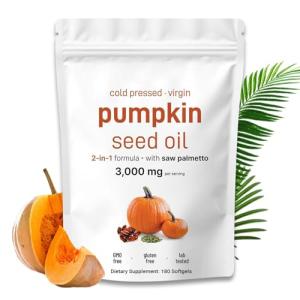 Pumpkin Seed Oil Capsules with Saw Palmetto – Cold Pressed, 3000mg, Hair Growth & Prostate Support – Vegan, High Strength, 180 Capsules