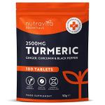 Nutravita Turmeric Tablets 2500mg with Black Pepper & Ginger - 180 High Strength Tumeric Curcumin Supplements (3 Month Supply) - Vegan - Alternative to Capsules - Letterbox Friendly - UK Made