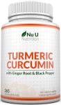 Turmeric and Black Pepper with Ginger Complex - 365 Vegan Capsules - 1 Year Supply - Tumeric Supplement Joints - High Strength Curcumin 95% Extract - Nu U Nutrition