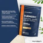 Turmeric Tablets 3000mg with Black Pepper & Ginger | 95% Curcuminoids | High Strength Active Curcumin Extract | 180 Vegan Tablets (Not Capsules) - 3 Month Supply | Horbaach
