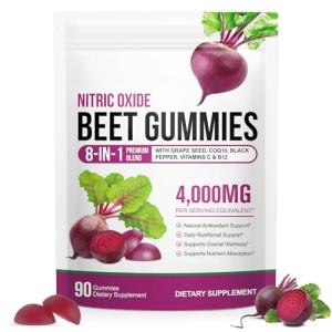 Beet Root Gummies for Blood Pressure, Heart Health Support, Energy Level Suport, Promoting Nitric Oxide, Enriched with 200mg CoQ10 & Beet Root Extract, Vitamin B12, C, Sugar-Free | 90 Chews