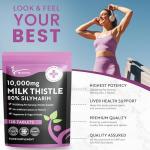 Milk Thistle Tablets 80% Silymarin High Strength 10,000mg Per Serving 2 Months Supply, 120 Vegan Tablets - Milk Thistle Capsules Alternative - Premium Supplement Made in UK