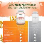 Turmeric and Black Pepper with Ginger Complex - 365 Vegan Capsules - 1 Year Supply - Tumeric Supplement Joints - High Strength Curcumin 95% Extract - Nu U Nutrition