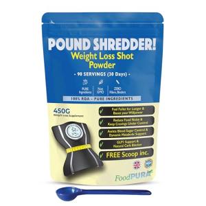 FoodPURA Pound Shredder! Weight Loss Shot Powder Support Supplement 90 Servings 30 Days Carb Blocker + Appetite Suppressant + Fat Burner + Blood Sugar Control + Metabolism Booster