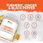 Turmeric and Black Pepper with Ginger Complex - 365 Vegan Capsules - 1 Year Supply - Tumeric Supplement Joints - High Strength Curcumin 95% Extract - Nu U Nutrition