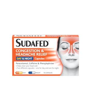 Sudafed Congestion & Headache Relief Day & Night Capsules (Pack of 16), Relieves Congestion and Helps Fight Blocked Nose and Headache, Specifically Formulated for Use During the Day and Night