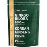 Ginkgo Biloba and Korean Ginseng Tablets | High Strength | Ginkgo 9000mg & Ginseng Root 3000mg | 180 Vegan Tablets | by Horbaach