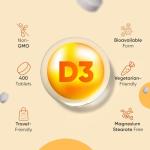 Vitamin D3 4000IU - 1+ Year Supply - 400 Tablets - Easy to Swallow 6mm Micro Vitamin D Tablets - Gentle Cholecalciferol Form - Vegetarian-Friendly VIT D Supplement - 1 per Day - Made in The UK