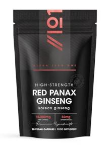 Panax Ginseng Extract 15,000mg – 50mg Ginsenoids High Strength Korean Red Ginseng – 90 Vegan Capsules – Resealable and Recyclable Pouch by Alpha01