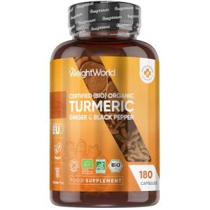 Organic Turmeric Capsules - 180 Capsules - with Organic Ginger & Black Pepper - Turmeric Supplement for Both Men & Women - Easy to Swallow - Vegan & Gluten-Free - Made in EU