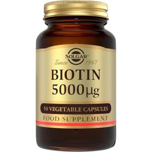 Solgar Biotin 5000 mcg Vegetable Capsules - High Strength Formula - Supports Hair Growth, Glowing Skin, Energy & Vitality - Health Supplement - Sugar Free - Suitable for Vegans - Pack of 50