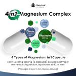 Magnesium Glycinate 4-in-1 Complex 1836mg – 381mg Elemental Per Serving – High-Strength Magnesium with Bisglycinate, Citrate, Malate, Oxide – 120 Vegan Capsules – UK Manufactured by New Leaf